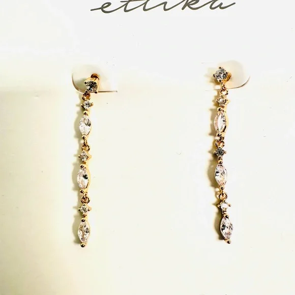 New Ettika Gold Crystal Dangle Earrings - Picture 2 of 4